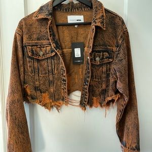 Acid Washed -Distressed Jean Jacket - Orange